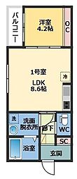 モンテ・ソラーレ 101 1階1LDKの間取り