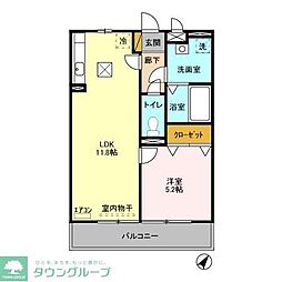 ロジュマンマエバラC棟 1LDKの間取図画像