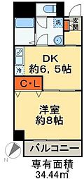 オーキッドレジデンス千葉中央 1DKの間取図画像