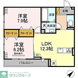 市原市君塚1丁目アパート 2LDKの間取図画像