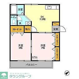 ヴェルメゾンおゆみ野E棟 2DKの間取図画像