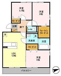 アクアコート 3LDKの間取図画像