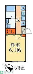 千葉市中央区寒川町1丁目アパート 1Kの間取図画像