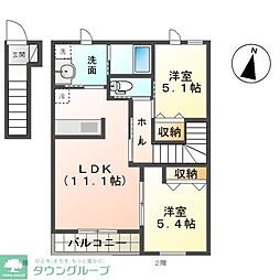 カルム・ボヌール1 2LDKの間取図画像