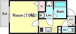 パシフィックコート 1Kの間取図画像