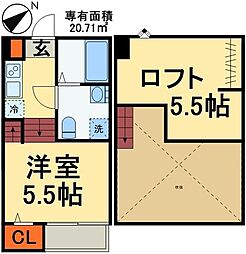 Noirperle若松 1Kの間取図画像