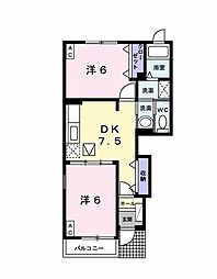 メゾンラルジュA 2DKの間取図画像