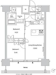 ザ・パークハビオ目白タワー 2LDKの間取図画像
