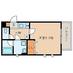 パルス中台 1Kの間取図画像