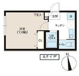 レピュア蓮根レジデンスII 3階1Kの間取り