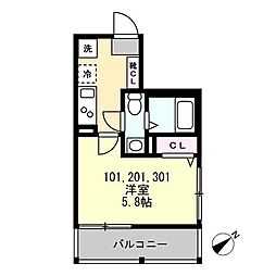 小田急江ノ島線 鵠沼海岸駅 徒歩10分の賃貸アパート 2階1Kの間取り