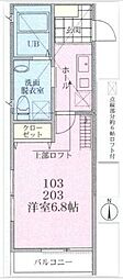 小田急江ノ島線 善行駅 徒歩8分の賃貸アパート 2階1Kの間取り