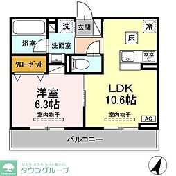 JR東海道本線 鴨宮駅 徒歩7分の賃貸アパート 2階1LDKの間取り