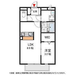 グレイス奥林B棟 1LDKの間取図画像
