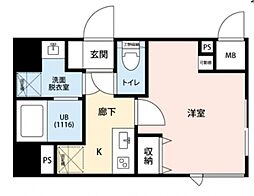 東急東横線 新丸子駅 徒歩3分の賃貸マンション 4階1Kの間取り