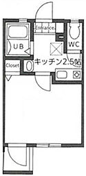 プレミアムコート生麦 1Kの間取図画像