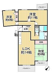 コモンシティ星田アステージ9号棟 3LDKの間取図画像