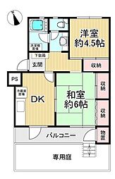 枚方藤阪ハイツA7棟 2DKの間取図画像