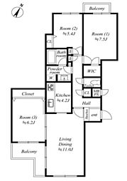 コンドミニアム港南台2 3LDKの間取図画像