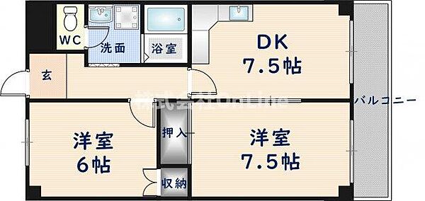 エルヴィラ ｜大阪府東大阪市新池島町3丁目(賃貸マンション2DK・2階・49.50㎡)の写真 その2