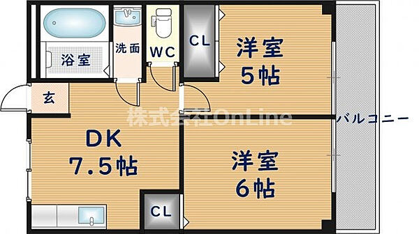 サンライフ小阪 ｜大阪府東大阪市小阪本町1丁目(賃貸マンション2DK・3階・40.10㎡)の写真 その2