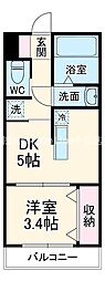 REGIES近大SouthII 1階1DKの間取り