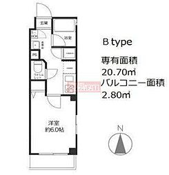 メリディアン世田谷 2階1Kの間取り