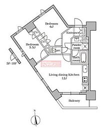 レジディア三軒茶屋 2LDKの間取図画像