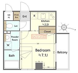 アンソレイユ代々木上原 1Kの間取図画像