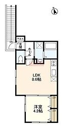 WELLSQUARE等々力 1LDKの間取図画像