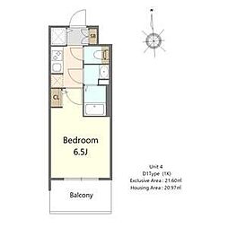 S-RESIDENCE高井田beleta 9階1Kの間取り