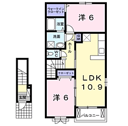 ヴェスティートII 2階2LDKの間取り