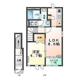 マウントリバー　I 2階1LDKの間取り