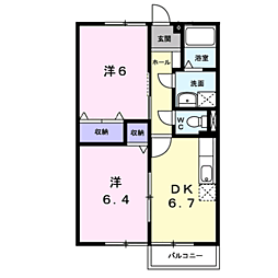 ファミール旭ケ丘1 2DKの間取図画像