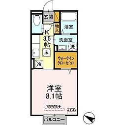 サンライトヒル厨 1Kの間取図画像