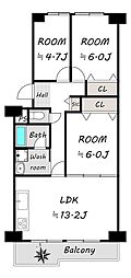寝屋川東ファミリータウン北1番館 3LDKの間取図画像