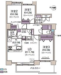 ラポール元町2 3LDKの間取図画像
