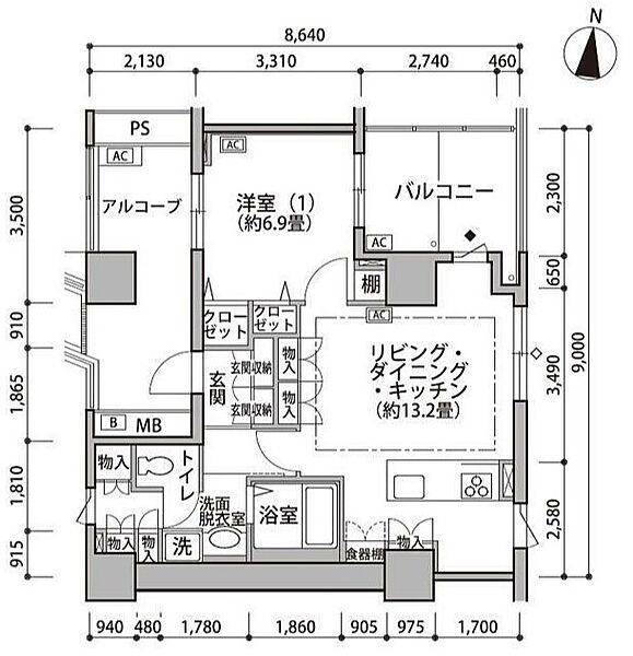 東雲キャナルコートCODAN19号棟 711｜東京都江東区東雲１丁目(賃貸マンション1LDK・7階・55.90㎡)の写真 その2