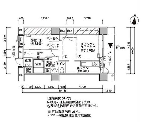 東雲キャナルコートCODAN18号棟 316｜東京都江東区東雲１丁目(賃貸マンション1LDK・3階・60.88㎡)の写真 その2