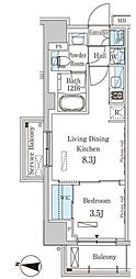 パークアクシス木場キャナルウエスト 1LDKの間取図画像
