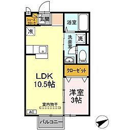 JR呉線 海田市駅 徒歩5分の賃貸アパート 2階1LDKの間取り