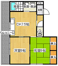 日宝ポニクレール宇品 2DKの間取図画像