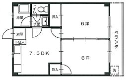 島本マンション 2DKの間取図画像