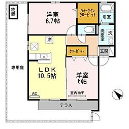 リッツハウスB 2LDKの間取図画像