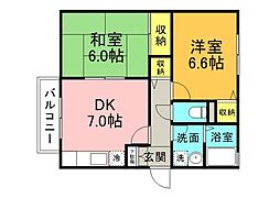 セジュール石田A 2DKの間取図画像