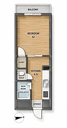 岡田マンション 1Kの間取図画像