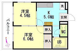 楠木ハイツ 2Kの間取図画像
