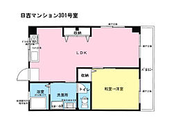 日吉マンション 1LDKの間取図画像