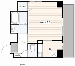 シミズビル2 1Kの間取図画像