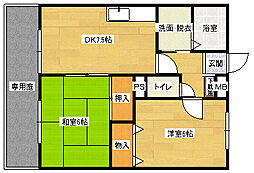 グリーンビレッジ山本B 2DKの間取図画像
